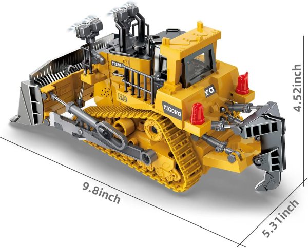 Dwi Dowellin Rc Bulldozer Toys for Boys,Construction Remote Control Bulldozer with Metal bulldozing Shovel Lights/Sounds for Kids Boys - Image 3