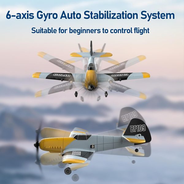 RC Plane, 3 Channel Remote Control Airplane, 6-axis Gyro Stabilizer BF-109 RTF RC Airplane with 2 Batteries, Easy to Fly for Beginners Adults and Kids - Image 6