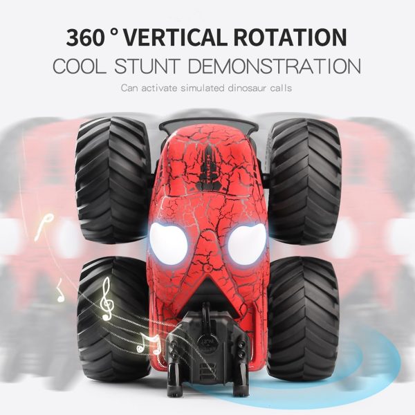 Threeking 1:18 Dinosaur RC Car Remote Control Cars Trucks Toy 4WD Off-Road Car Toys with Lights Spray Suitable for All Terrain Gifts Presents for Boys/Girls Ages 6+ Red - Image 4