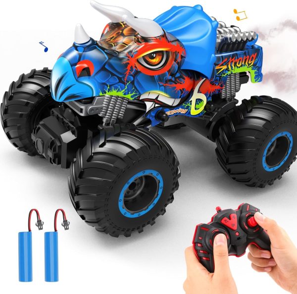 Remote Control Monster Trucks for Boys Age 4-7 8-12 Year Old - RC Dinosaur Car Toys for Kids, Ideas Christmas and Birthday Gifts, 2.4 GHz Multi-Terrain Off-Road Cars with Music Lights Spray - Image 2