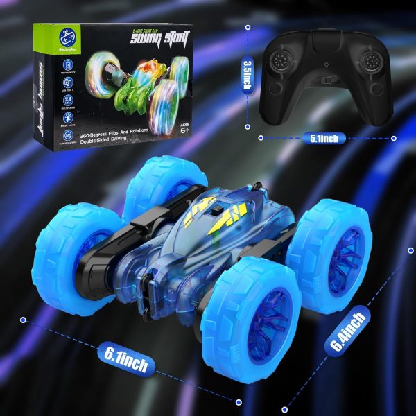 Remote Control Car,Rechargeable Fast Direct Charging RC Cars for Kids with Colorful Light,Double-Sided 360° Rotating RC Stunt Car 4WD RC Truck Car Toys for Ages 5-7 Gift for Boys Girls Ages 8-12 Blue - Image 7