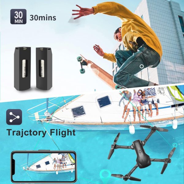 DRONEEYE 4DV13 Drone with 1080P HD FPV Camera for Kids Adults, Mini RC Quadcopter for Beginners boy Toys Gift,Waypoint Functions,Altitude Hold, Gesture Selfie,3D Flips,2 Batteries,Black - Image 5