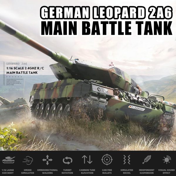 Remote Control Tank, Henglong German Leopard 2A6 Main Battle Tank, 1/16 2.4ghz RC Tank That Shoots, RC Tanks Vehicles Model with Sound & Light for Ages 14+ - Image 3