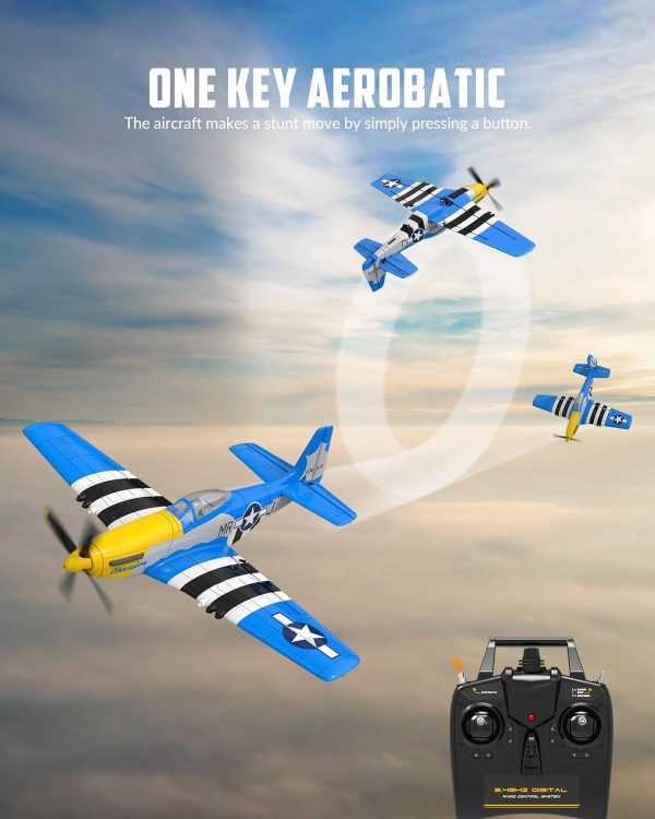 VOLANTEXRC RC Plane 4 Channel P51D Mustang Remote Control Airplane Fighter RTF with 6-Axis Gyro, 3 Modes Easy to Fly, 2.4GHz Radio Controlled Aircraft for Beginners, Boys & Adults (Blue) - Image 6