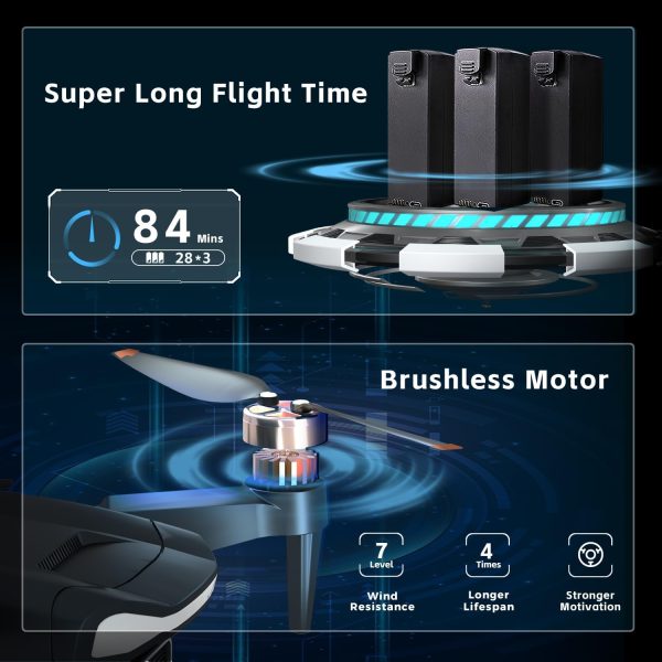 Super Enduring Brushless Motor Drone with 84 Mins Super Long Flight Time, Drone with 4K HD Camera for Beginners, CHUBORY A77 WiFi FPV Quadcopter, Follow Me, Auto Hover, Carrying Case, 3 Batteries - Image 4