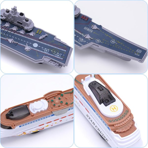 2PCS Aircraft Carrier Toy Cruise Ship with Lights and Sounds, Model Aircraft Carrier Navy Ship, Nautical Decorations Ocean Theme Party Supplies for Boys Gift Age 3-8 Collection - Image 6