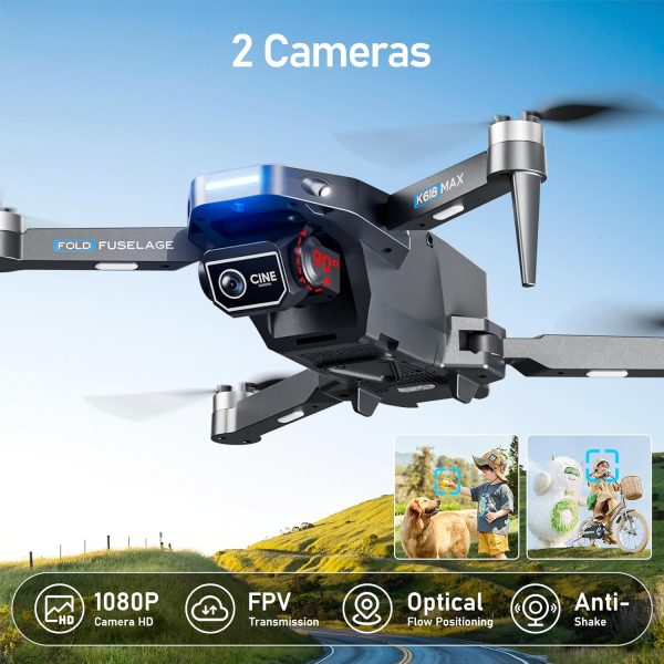 Brushless Motor Drone with Dual Camera for Kid, Long Range FPV Video RC Drone with Optical Positioning,2.4G Transmission,110°FOV 90°Adjustable Lens,3 Batteries, Beginners, Under 249G (Grey) - Image 5