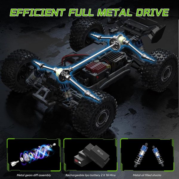 1:16 Brushless Remote Control Cars, 62mph Off-Road All Terrain Electric RC Truck, 4WD RC Truck with 2.4 GHz Remote Control and 2 3S Lipo Batteries for Kids Adults Boys Gifts - Image 8