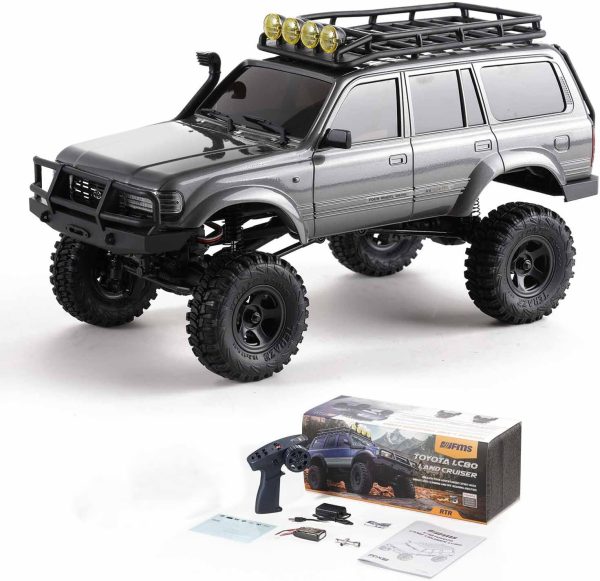 FCX18 FMS RC Crawler Toyota Cruiser LC80-1/18 Offroad Trucks 4X4 RC Rock Crawler with 2.4Ghz Transmission, Portal Axles, LED Lights, 7.4V 900mAh Battery, USB Charger for Adults (Grey) - Image 2