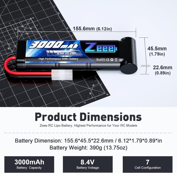 Zeee 8.4V 3000mAh NiMH Battery High Power RC Battery with Tamiya Plug for RC Car LOSI Associated HPI Tamiya Kyosho(2 Pack) - Image 3