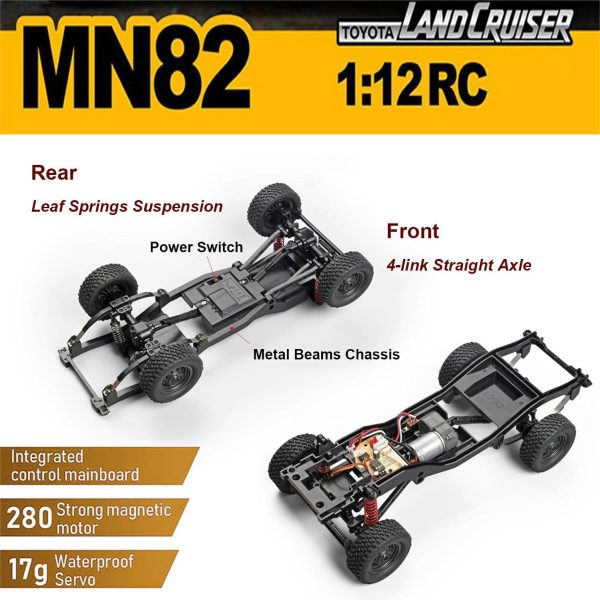 RC Crawler Remote Control Rock Crawler RC Truck 4x4 1/12 Scale Toyota Land Cruiser Off Road Pickup Proportional Steering 2 Speed RTR All Terrain 280 Motor 2 Batteries Hobby Car Adult MN82 - Image 5