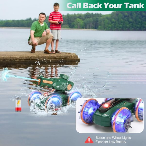 Toys for Kids 6-12 Remote Control Car Boat Gifts for Boys 5-7 8 9 10 11 Year Old Amphibious RC Gesture Stunt Water Squirt Tank with Lights & Self-Dispensing Cool Outdoor Summer Beach Pool Toy - Image 6