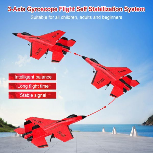 RC Airplane 2CH RC Plane 2.4GHz Remote Control Plane RTF SU35 RC Jet Easy to Fly FX620 Airplane Toys rc Planes for Adults, Kids and Beginner with Night Lights（Red） - Image 6