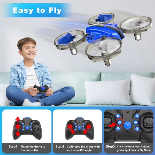 Mini Drone for Kids 8-12 & Adults, Drones & Cars 2 in 1 Toy with One Key Take Off-Landing, Altitude Hold, Headless Mode, 360° flip, Car Mode, 2 Batteries, Gift Kids Toys for Boys and Girls - Image 3