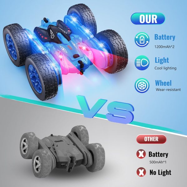 Remote Control Car, RC Cars with Strip Lights and Headlight, 2 Hours Long Battery Life, 4WD Double-Sided 360° Flips Rotating Stunt RC Car Toys, Birthday Gift for Boys Girls (Blue) - Image 7