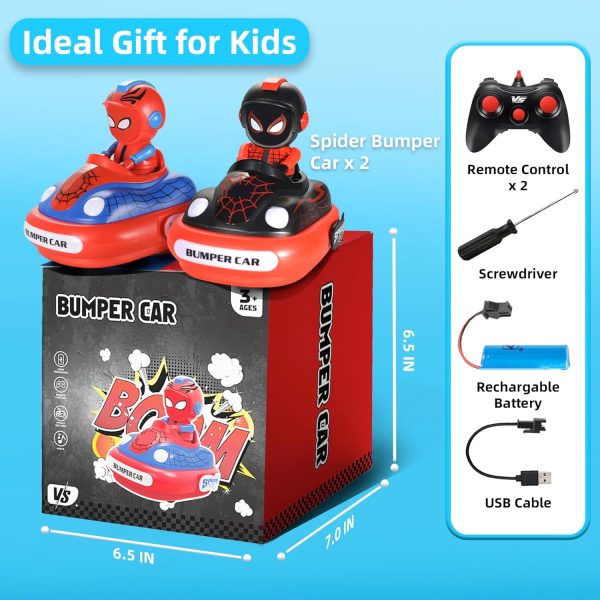 Spider Remote Control Bumper Car Set of 2, Mini RC Car with Light & Sound Effect 360° Rotating Spider Figures Bump and Eject Toy Cars for Kids Boys Girls 3-4 4-6 5-7 8-13 - Image 6