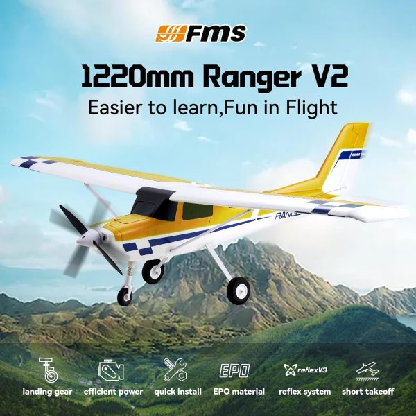 Fms Rc Planes for Adults Beginners 1220mm Ranger Remote Control Airplane with Reflex Yellow Hobby Rc Airplanes PNP (No Transmitter Battery,Charger) - Image 5