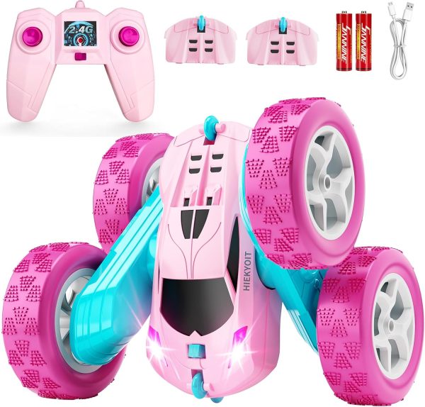 Remote Control Car, Pink RC Cars for Girls, 2.4 GHZ Double Sided RC Stunt Car 360° Rotating Remote Control Crawler with Headlights Car Toys for 6 7 8 9 10 11 12 Girls Birthday - Image 2