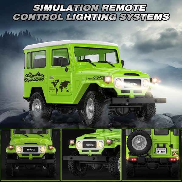 RC Crawler Model 1/18 4WD Officially Licensed Toyota FJ-40 RC Cars, 2.4Ghz 600mAh RC Rock Model Truck with Exhaust System,Hobby Grade RC Car Model Off Road Vehicle with Light & Sound (Green) - Image 4