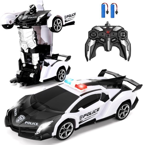 Blackma Remote Control Car-Transform, One-Button Deformation & 360°Rotating Drifting, Transform Robot RC Car with LED Light, Toy Gifts for 4 5 6 7 8 9 10 11 12 Years Old Boy (White) - Image 2