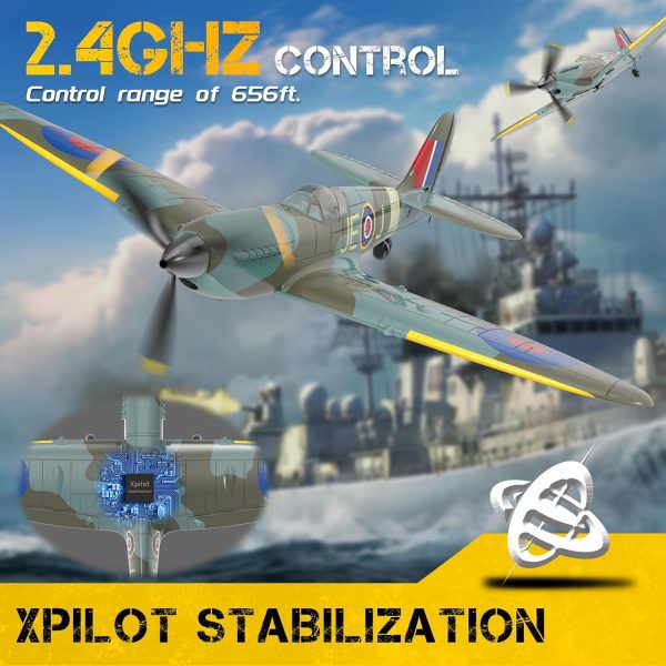 CKYSCHN RC Plane 4 Channel, VOLANTEXRC Spitfire V2 RC Airplanes, Remote Control Planes for Beginners Adults with Xpilot Stabilization System, One Key Aerobatic, Ready to Fly - Image 3