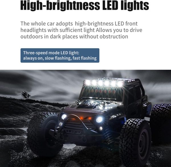 GoolRC 16103 RC Trucks 4x4 Offroad Waterproof 1:16 Off Road RC Car 4WD High Speed RC Trucks 2.4Ghz All Terrains RC Rock Crawler with LED Light and 2 Batteries Electric Toys Vehicle for Kids Adults - Image 6