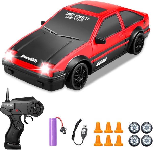 RC Drift Car, Mini RC Drift Car for Adults 1:24 Remote Control High Speed Race Drifting Cars, 2.4GHz 4WD Racing Hobby Toy Car with Headlight for Boys and Girls and Adults (Red) - Image 2