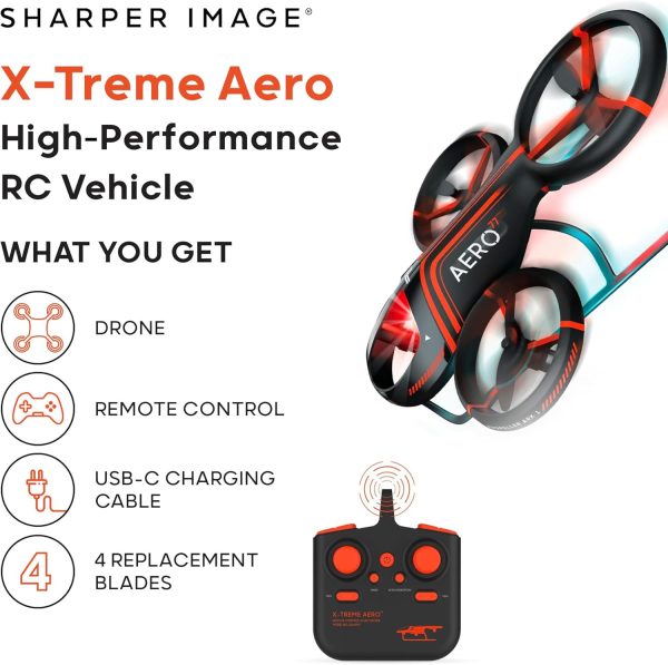 Sharper Image® X-Treme Aero Mini Drone, 4.6" RC Stunt Helicopter, 2.4 GHz Long Range Remote Control, Quiet Indoor & Outdoor Toy, Lightweight Durable, Kids & Adult Beginner Pocket Drone, Small Gift - Image 3