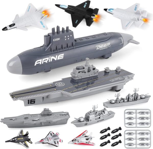 deAO Aircraft Carrier Toy Military Submarine Naval Ship Play Set with 6 PCS Planes Toys, Army Men Toy Battleship for Kids Boys Girls - Image 2