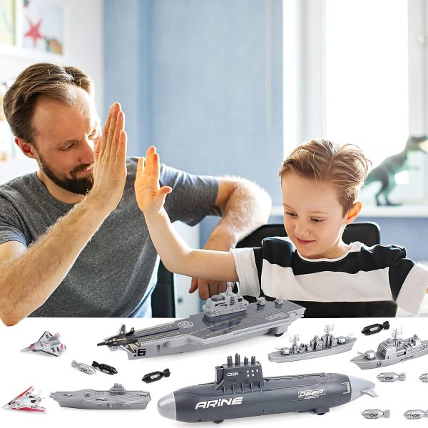 deAO Aircraft Carrier Toy Military Submarine Naval Ship Play Set with 6 PCS Planes Toys, Army Men Toy Battleship for Kids Boys Girls - Image 8