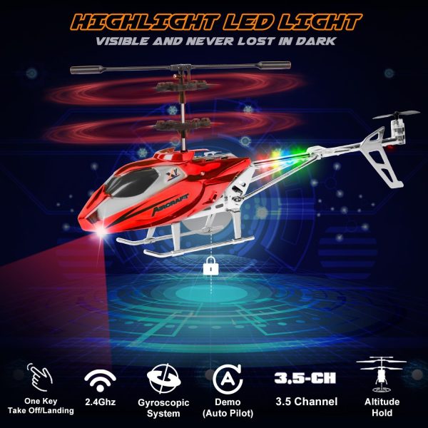 Remote Control Helicopter for Kids,Altitude Hold RC Helicopters with Gyro & LED Light,2.4GHz Radio Controlled Aircraft Indoor Toy with 3.5 Channel,High&Low Speed,Gift for Boys Adults Beginner - Image 6