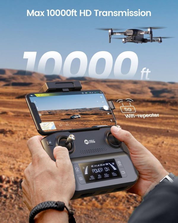 Holy Stone HS600 2-Axis Gimbal Drones with Camera for Adults 4K EIS, Integrated Remote ID, 10000 FT Range Transmission, GPS Drone with Brushless Motors, 4K/30FPS, Follow Me, Level 6 Wind Resistance - Image 5