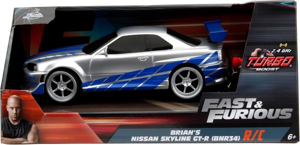 Jada Toys Fast & Furious 1:24 2002 Nissan GT-R R34 Remote Control Car RC with 2.4GHz, Toys for Kids and Adults (99371), Silver - Image 10