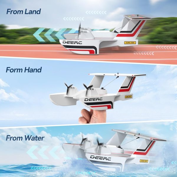 DEERC RC Plane for Water Land & Air, Amphibious Tri-Phibian Aircraft, 3CH Remote Control Plane W/ 2 Batteries, 2.4GHz RTF Airplane Glider for Boy Girl - Image 8