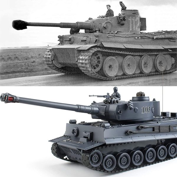 RC Tanks | 1:28 WW2 German Tiger Army Tank Toys for Boys, Adults Gifts 9 Channels Remote Control Vehicles with Sound and Light,RC Military Toys for Kids Boys Girls (Gray) - Image 3