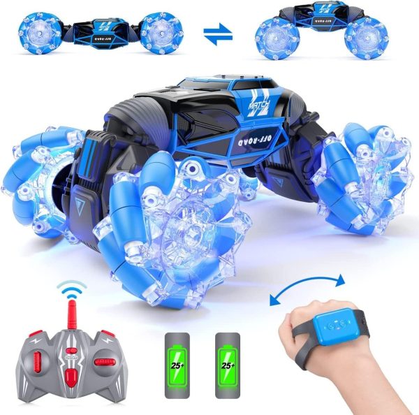 Powerextra LED Gesture Rc Car, 4WD 2.4GHz Remote Control Gesture Sensing Car, Double Sided 360° Rotating Transform Off Road Rc Stunt Car with Lights & Dance for 6-12 Year Old Boys & Girls - Image 2