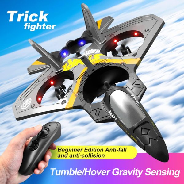 GoolRC V17 Remote Control Plane, 2.4Ghz Foam RC Airplanes Jet Fighter Stunt RC Airplane with Spinning Drone,Gravity Sensing,Stunt Roll,Cool Light,2 Battery for Kids Boys - Image 3