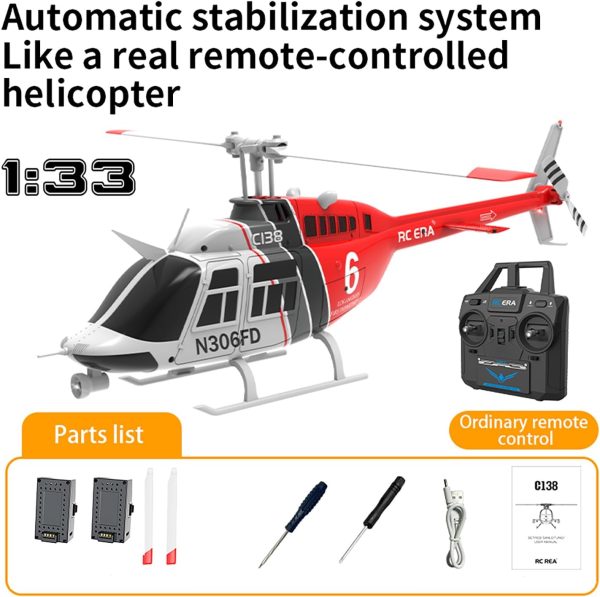 C138 206 Remote Controlled Helicopter Aircraft Plane Drone RC Heli Single Rotor No Ailerons 6CH 6-Axis Gyroscope Altitude Hovering W/ Optical Flow Localization 2Battery for Adults Beginners ( Red） - Image 10