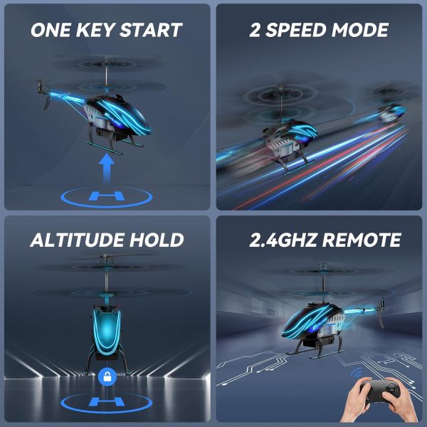 RC Helicopter Remote Control Helicopter for Kids Indoor Play 7+1 LED Light Modes, 30Mins Flight, Upgraded Gyro Stabilizer, Auto Hover, 3.5 Channel, One Key Start/Land, Auto Rotation, Circle Fly, Blue - Image 4