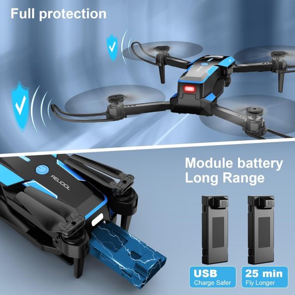 Drone with 1080P Camera - Foldable Remote Control Quadcopter with Voice Gesture Control, 3D Flip, One Key Start, Emergency Stop, 2 Batteries, Easier to use, Toy for Kids Adult Beginners - Image 7