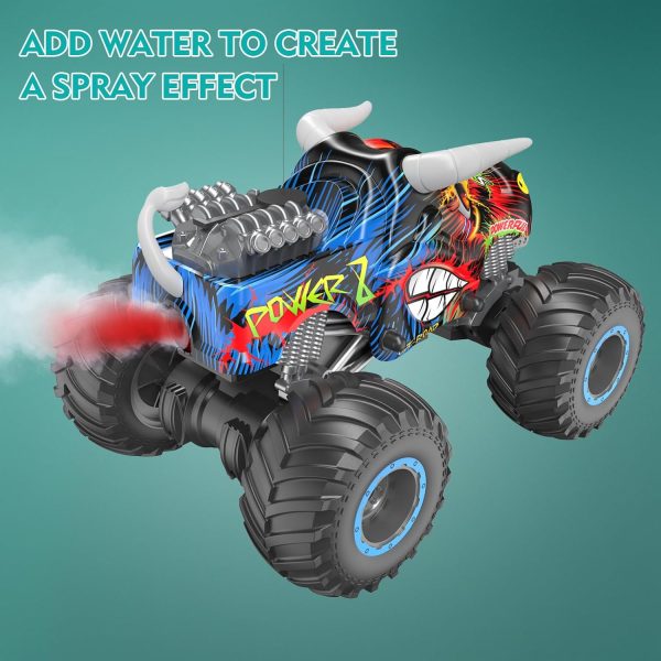 Remote Control Monster Truck, 2.4GHz All Terrain Remote Control Monster Cars, 1:16 Monster Truck RC Trucks, Remote Monster Car with Spray Music and Light for Boys 4-7 8-12 Kids - Image 3