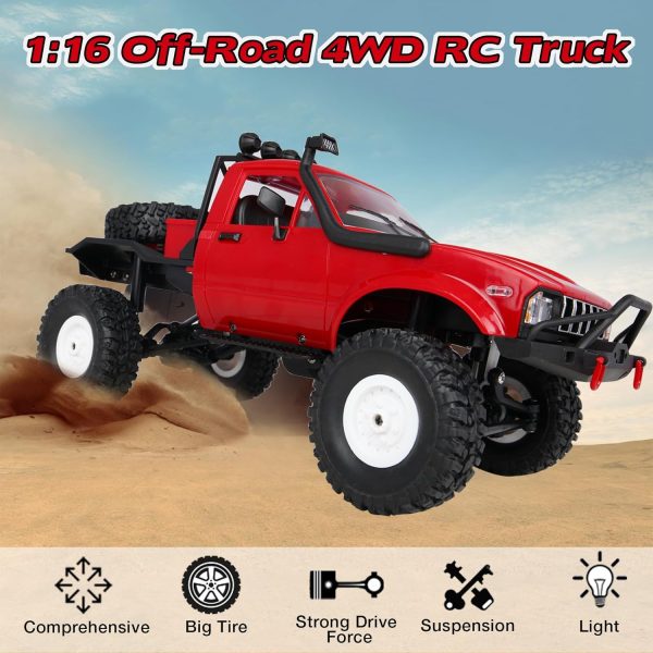 1/16 Scale RC Crawler, WPL C14 RC Truck RTR 4x4 Off-Road 2.4GHz Remote Control RC Rock Crawler with LED Lights for Adults Toy - Image 3