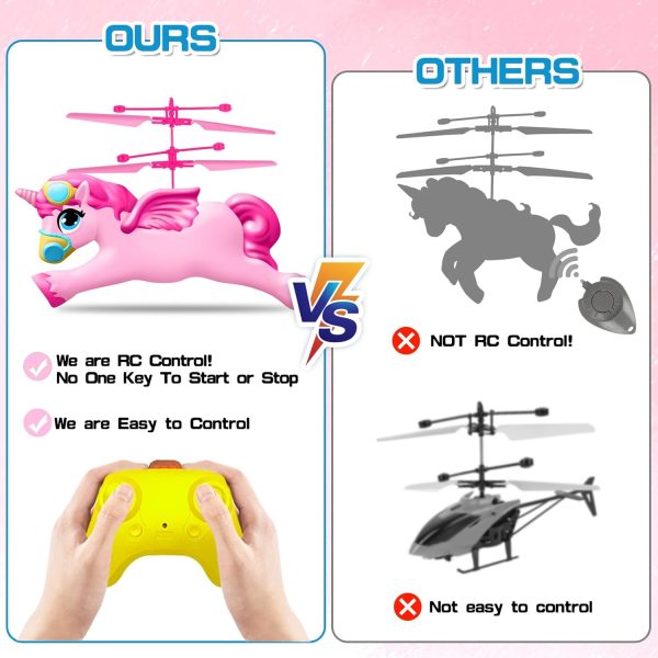 Unicorn Toys, Remote Control Helicopter Toys for Girls Age 6-8 9 10 11 12 Year Old Birthday Gifts, Flying Toys Rc Unicorn Drone Helicopter- Easy to Fly Forward & Turn Left/Right, 2024 Cool Girls Gift - Image 4