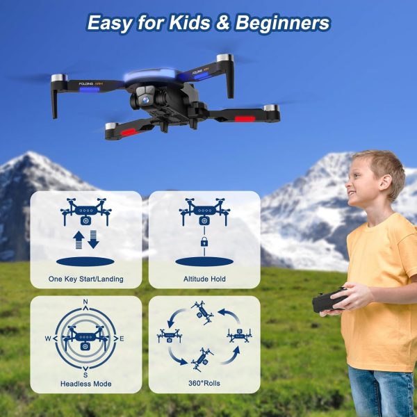 Drone with Camera for Kids, 1080P HD FPV Foldable Drones for Beginners, Brushless Motor Drone with Carrying Case, Long Flight Time, One Key Take Off/Land, Altitude Hold, 360° Flip, Obstacle Avoidance - Image 4