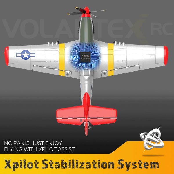 VOLANTEXRC RC Plane - P51 Mustang Ready to Fly with X-Pilot Stabilization - Remote Control Aircraft for Adults, One-Key Aerobatics, 2.4GHz 6-Axis Gyro (RED) - Image 4