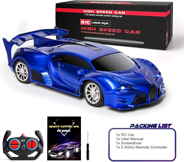 Remote Control Car 1/18 High Speed RC Cars Toys for Boys Girls Vehicle Racing Hobby with Headlight Xmas Birthday Gifts for Kids (Blue) - Image 7