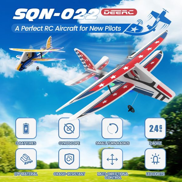 DEERC RC Plane, 2.4GHZ Remote Control Airplane W/ 3 Batteries & 6-axis Gyro Stabilizer, 2CH RTF RC Glider Toy for Beginners Kids Boys Girls Adults - Image 3