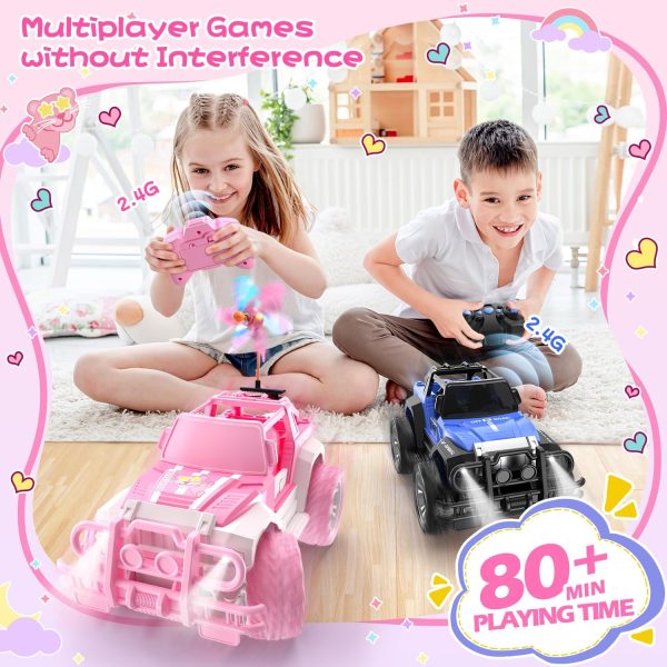 DEERC RC Cars with Windmill Hair Clips, 1:18 Scale Remote Control Car with Storage Case, 80 Min Playtime 2.4Ghz LED Light Off-Road Pink Monster RC Trucks with Auto Mode, Toys Car Gifts for Girls Kids - Image 3