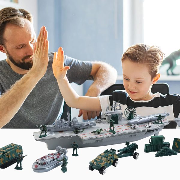 deAO Aircraft Carrier Toy with Scale Model Warplanes Warships Military Vehicles Battleship Helicopter Planes Trucks Tank Army Men Toys for Kids Boys Girls 18 Inches - Image 9