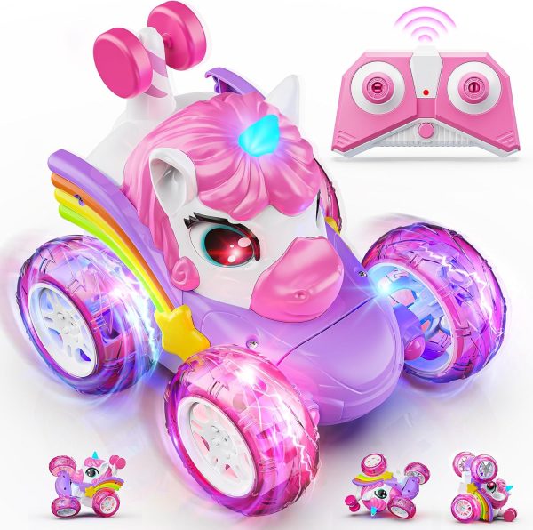 Carsky Remote Control Car RC Stunt Cars for Girl 360°Stunt Rotation 4WD Remote Cars for Kids 3-6 Double Sided RC Car with LED Lights,2.4GHz Electric Toy Car,Birthday Gift for 3 4 5 6 Year Old Girl - Image 2